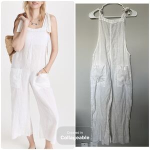9seed Wide Leg Jumpsuit Overalls Sz 0-8 White 100% Cotton Relaxed Resort Luxury